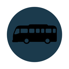 Silhouette of a bus inside a dark blue circle isolated on transparent background