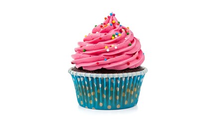 Delicious Pink Frosted Chocolate Cupcake with Sprinkles