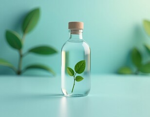Fresh Green Plant Sprout in Pure Water Bottle - Eco-Friendly Concept