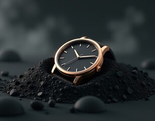 Elegant Gold and Black Wristwatch on Dark Textured Background