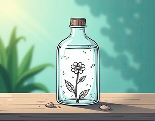 Eco-Friendly Flower in Glass Water Bottle Illustration