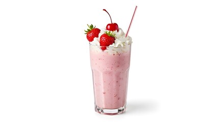 Delicious Strawberry Milkshake with Whipped Cream and Cherry