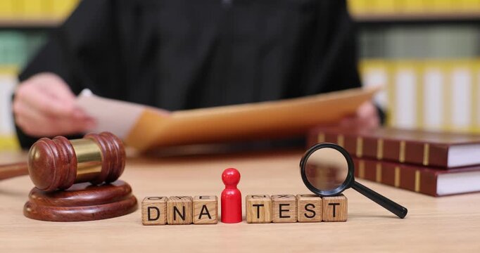 Critical moments in a courtroom as evidence unfolds during a DNA test review and judgment process