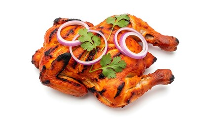 Delicious Tandoori Chicken with Red Onion and Cilantro Garnish