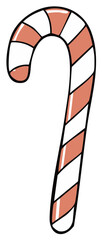 Classic Striped Candy Cane Cartoon Illustration Sweet Holiday Treat Symbol