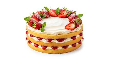 Delicious Triple Layer Strawberry Cake with Cream and Jam