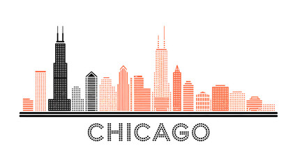 Fototapeta premium Chicago Skyline Silhouette: A minimalist skyline of the vibrant city, Chicago, captures the architectural essence with clean lines, showcasing its iconic structures and urban character.
