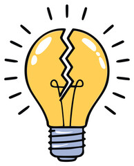 Cracked Cartoon Light Bulb Flashing Idea Lost Failure Broken Symbol