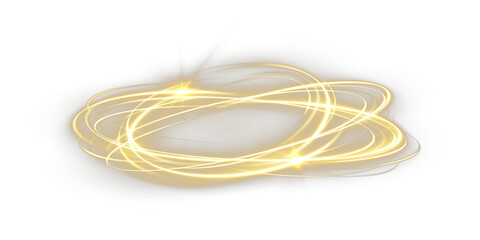 Fototapeta premium Golden motion rings with swirling sparkling trails and luminous particles.