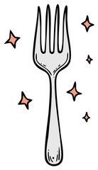 Sparkling Clean Fork Hand Drawn Illustration with Playful Stars