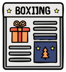 Hand Drawn Illustration of a Newspaper Featuring Boxing Day Sales and Holiday Gift Ideas