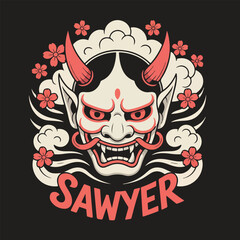 Black vector illustration of a gothic skull with wings and a red ribbon suitable for tattoo design