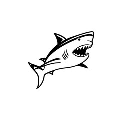 Obraz premium Tiger Shark. Tiger Shark simple black and white line art vector logo