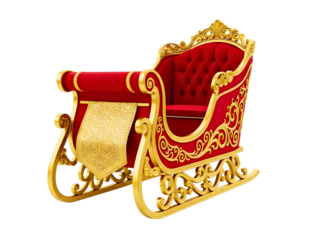 Red and gold ornate sleigh isolated on transparent background