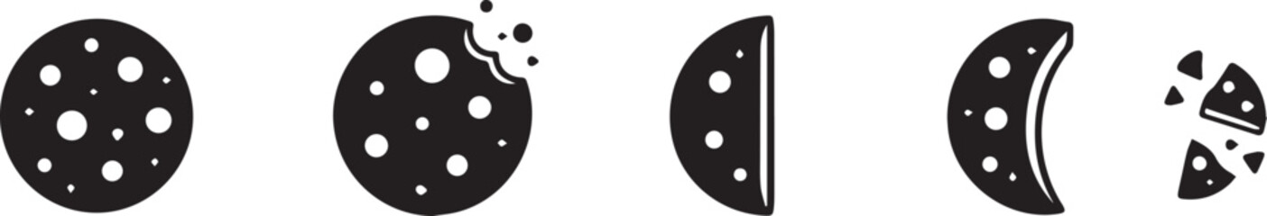 Simple black and white illustration of the moon phases from full moon to crescent moon