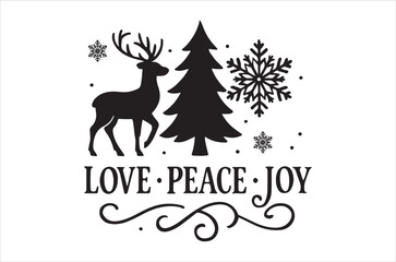 Festive winter scene with reindeer tree snowflakes and holiday greetings