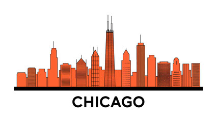 Naklejka premium Chicago Skyline Silhouette: A stylized skyline of Chicago, showcasing its iconic buildings in a minimalist, vibrant design. 
