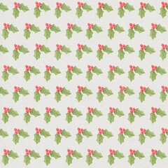 Watercolor Christmas greenery seamless pattern with holly, mistletoe and red berries
