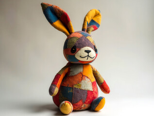 Colorful patchwork bunny rabbit stuffed animal sitting