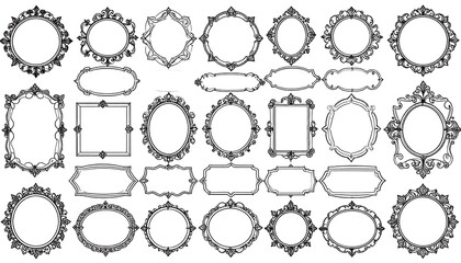 A collection of intricately detailed, ornate picture frame designs, various shapes