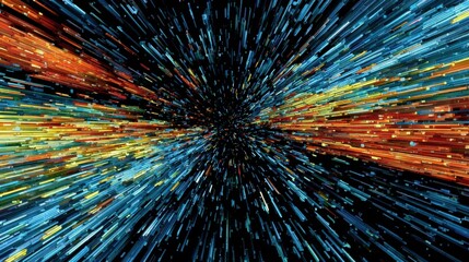 Bright lines of color radiate outward creating a dynamic sense of movement and energy.