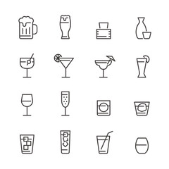 お酒、カクテルのシンプルアイコンセット（16種類・線画）