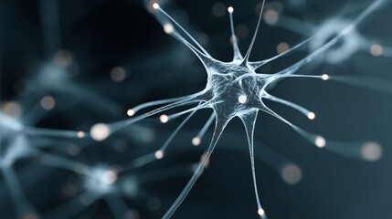 Neuron in Focus: Intricate view of a neuron, its tendrils and luminous structure illuminated within a scientific context, conveying the complex beauty of biology.