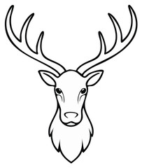 Naklejka premium Deer Head Outline Black and White Drawing with Large Antlers Stag Buck Animal Head Logo Icon Clipart Design Element