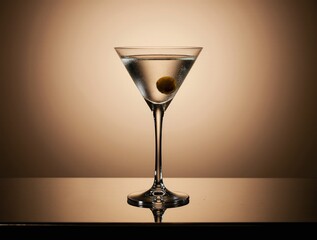 Classic martini cocktail with olive in elegant glassware