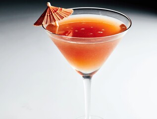 Refreshing tropical cocktail garnished with a paper umbrella and citrus