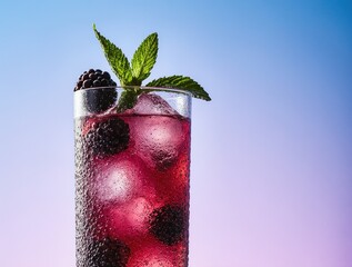 Refreshing blackberry cocktail with mint and ice
