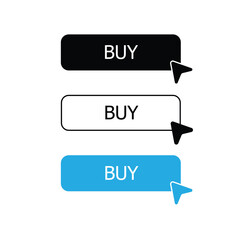 Buy Buttons Vector Illustrations of Black, White, and Blue Purchase Icons with Cursors