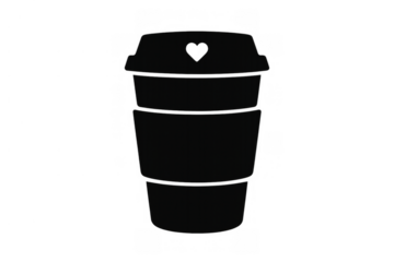 Coffee cup silhouette with heart shape, enjoying warm drink, love for beverage, vector icon on transparent background