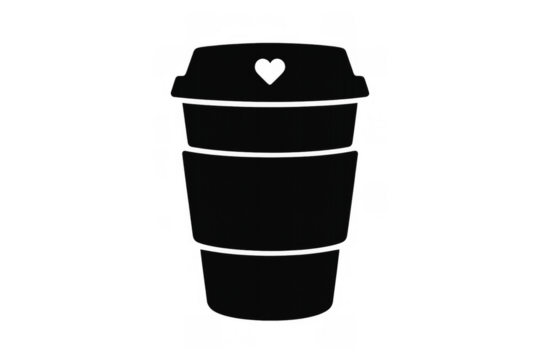 Coffee cup silhouette with heart shape, enjoying warm drink, love for beverage, vector icon on transparent background - Powered by Adobe