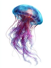 Luminous jellyfish in the depths: A close-up view unveils the ethereal beauty of a jellyfish, its translucent form glowing with vibrant hues of blue and violet.