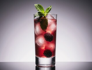 Refreshing blackberry mint cocktail with ice
