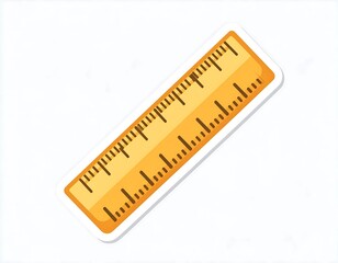 A yellow and orange ruler with black measurements, a white border and shadow, isolated on a white background