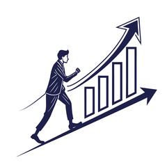 Business Growth and Success A Stylized Silhouette of a Businessman Ascending a Rising Graph, Indicating Progress