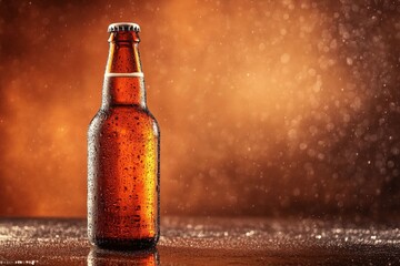 Golden Ale: A solitary bottle of golden ale, beaded with condensation, stands illuminated, against a warm, evocative background, evoking a sense of refreshment and sophistication.