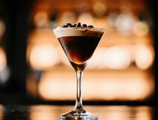 Espresso martini cocktail with coffee bean garnish