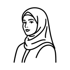 Muslim woman side profile with hijab line art