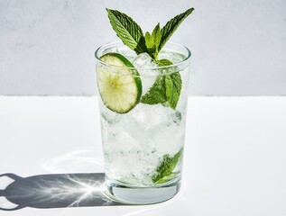 Refreshing mojito cocktail with mint and lime on a sunny day