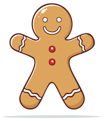 Happy cartoon gingerbread man cookie with icing festive Christmas holiday vector illustration