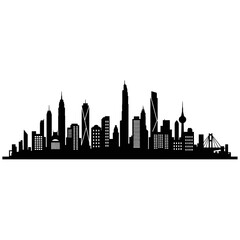 Fototapeta premium Cityscape silhouette showcasing urban architecture and modern buildings.