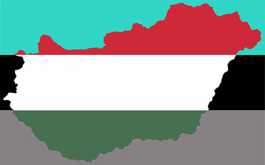 Fototapeta premium Vector map of Hungary in the colors of Hungary flag, positive and negative.
