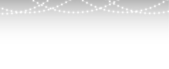 Glowing string of Christmas lights and garland, vector background with decorative bulbs, perfect for holiday celebration invitations, banners, and festive designs.