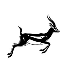 Fototapeta premium Elegant black gazelle leaping gracefully across the white background.