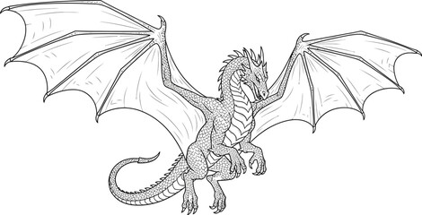 Dragon mythical creature wings fantasy art drawing line work outline beast