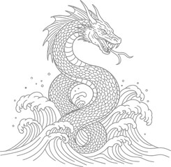 Dragon waves sea serpent mythology fantasy creature legend asian tattoo art