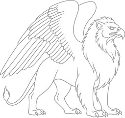 Griffin mythical creature beast legend heraldry fantasy art drawing outline vector